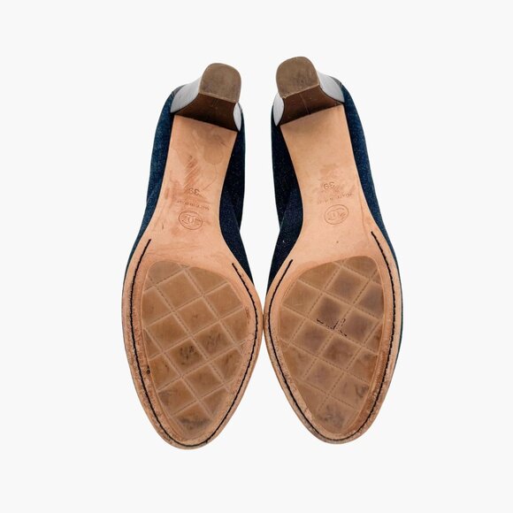 Chanel Elastic CC Logo Blue Denim Pumps High Heels Size 39 US 8-8.5 Women - Picture 14 of 16